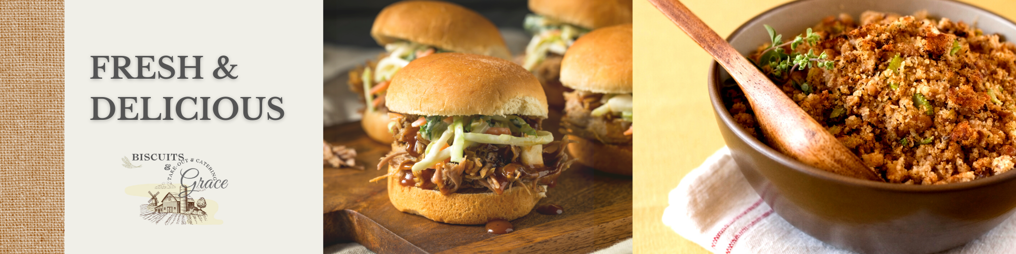 BBQ sliders and a bowl of stuffing 
